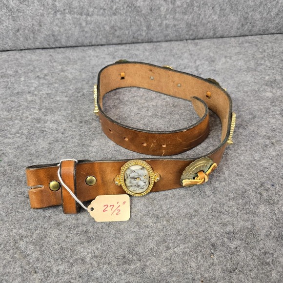 Jacobs Leather Accessories - Vintage Jacobs Leather Belt Small Brown Cat Concho No Buckle USA CT 27.5"